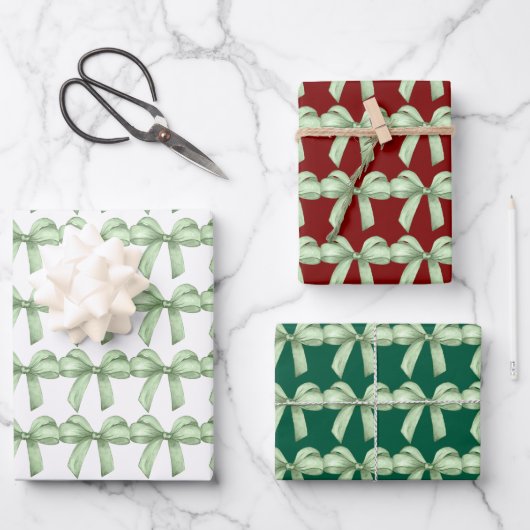 緑色の弓のラッピング紙。ギフトラッピング。 ラッピングペーパーシート (正面)