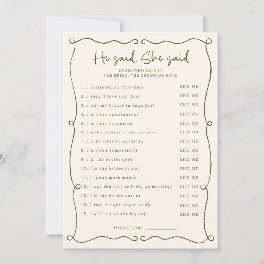 緑色の手を引いた彼は彼女はゲームカードを言った 招待状 (正面)