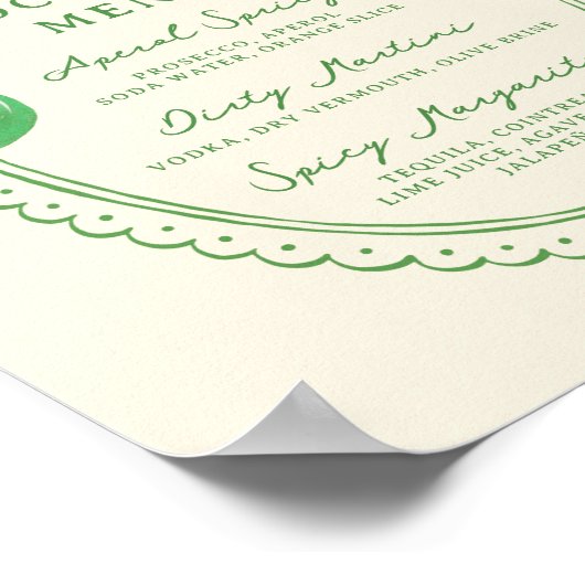 緑色の手描きボウフレームカクテルメニュー ポスター