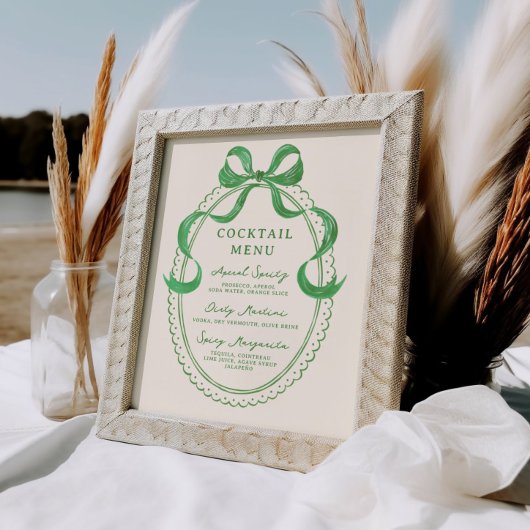 緑色の手描きボウフレームカクテルメニュー ポスター