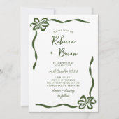 緑色の手描きリボンのスケッチ結婚の 招待状 (正面)
