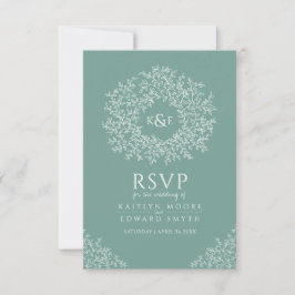 緑色の手描き葉モノグラムRSVP結婚's 出欠カード