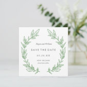 緑色の手書きリース日付カードを保存 セーブザデート (スタンド正面)