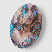 緑色の斑点を有する青い金ゴールドチョウ ラージ壁時計 (傾斜)