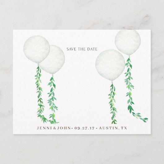 緑色の枝を持つ飾水色の気球 ポストカード (正面)