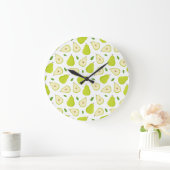 緑色の梨のパターン ラージ壁時計 (ホーム)