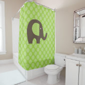 緑色の水玉模様の背景を持つ茶色の象 シャワーカーテン (インサイチュ)