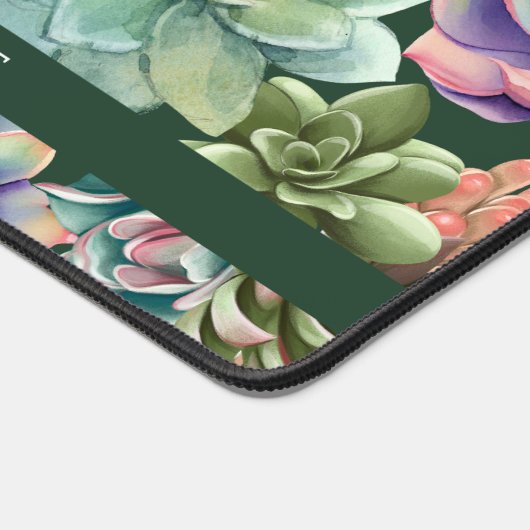 緑色の水色のサボテン多肉質パーソナライズされた デスクマット (コーナー)