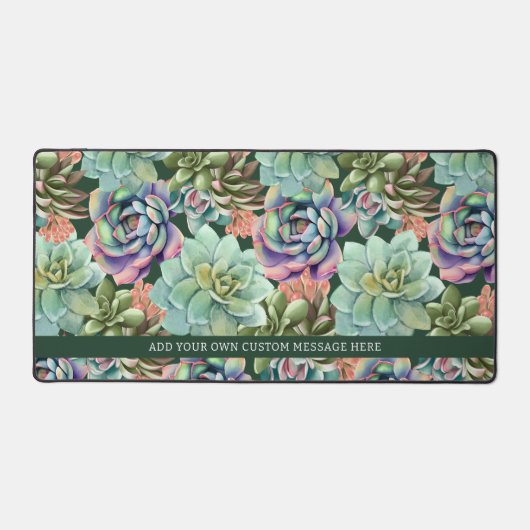緑色の水色のサボテン多肉質パーソナライズされた デスクマット (正面)