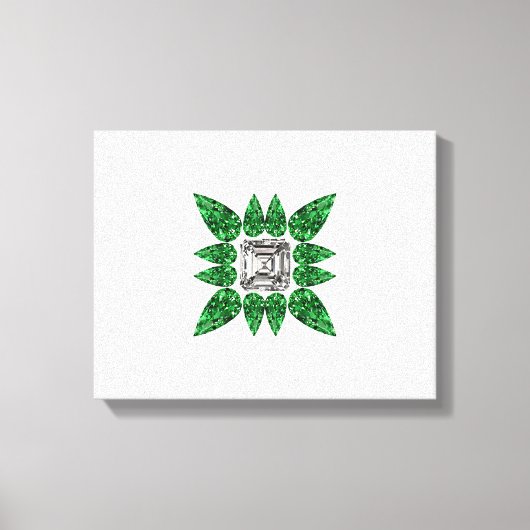 緑色の洋ナシ形ダイヤモンドパターン キャンバスプリント (正面)