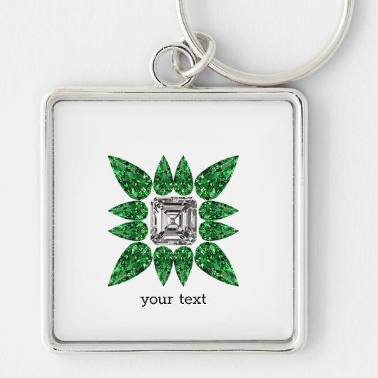 緑色の洋ナシ形ダイヤモンドパターン キーホルダー (正面)