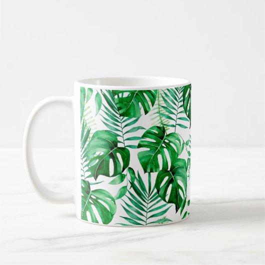 緑色の熱帯葉パターン コーヒーマグカップ (左)
