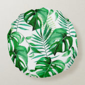 緑色の熱帯葉パターン ラウンドクッション (裏面)