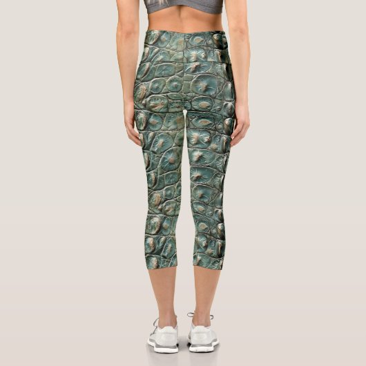 緑色の爬虫類皮膚パターン カプリレギンス (裏面)