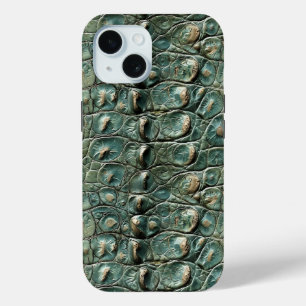 緑色の爬虫類皮膚パターン iPhone 15ケース