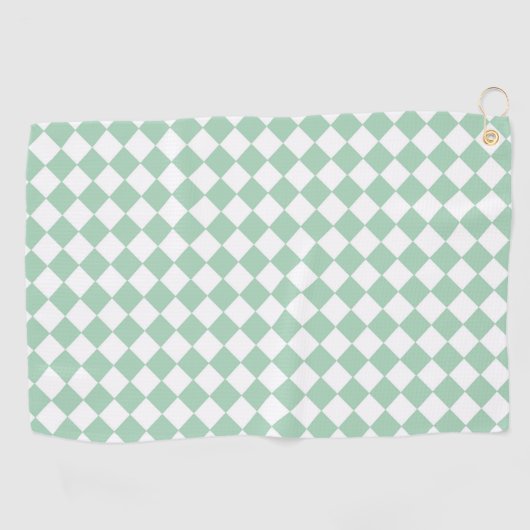 緑色の白い市松模様にダイヤモンド模様 ゴルフタオル (横)