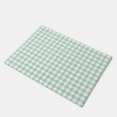 緑色の白い市松模様にダイヤモンド模様 ドアマット (アングル)