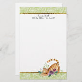 緑色の白葉い金ゴールドとタイガー猫の文房具 便箋 (正面/裏面)