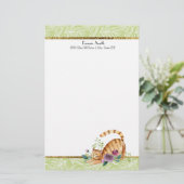 緑色の白葉い金ゴールドとタイガー猫の文房具 便箋 (スタンド正面)