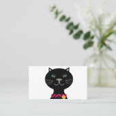 緑色の目とピンクの襟を持つ黒猫 名刺 (スタンド正面)