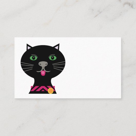 緑色の目とピンクの襟を持つ黒猫 名刺 (裏面)
