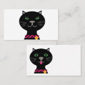 緑色の目とピンクの襟を持つ黒猫 名刺 (正面/裏面)
