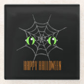 緑色の目と灰色のクモの巣ガラスコースター ガラスコースター (正面)