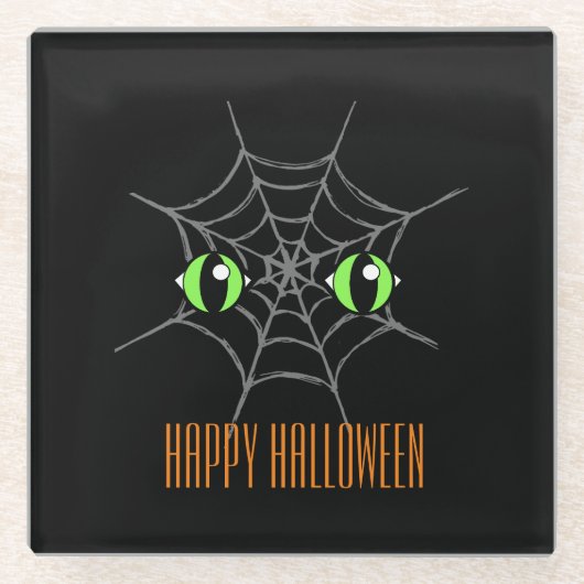 緑色の目と灰色のクモの巣ガラスコースター ガラスコースター (正面)