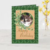 緑色の目のさらさの子猫のハッピーバースデーカード カード (黄色い花)