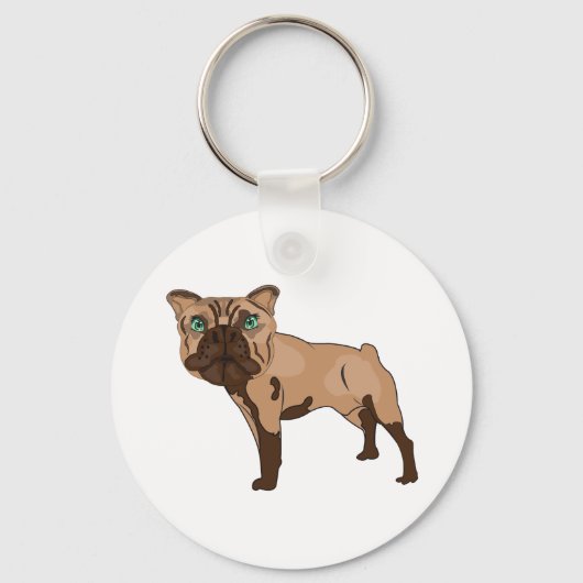 緑色の目のブルドッグ茶色の犬キーチェーン キーホルダー (裏面)