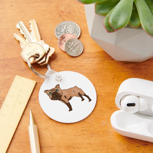 緑色の目のブルドッグ茶色の犬キーチェーン キーホルダー