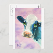 緑色の目の水色の牛の顔絵画。 ポストカード (正面/裏面)