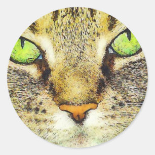 緑色の目をしたタビー猫 ラウンドシール