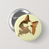 緑色の目をした三毛猫芸術的ポートレート 缶バッジ (正面&裏面)