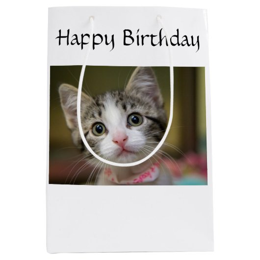 緑色の目をした可愛い子猫 ミディアムペーパーバッグ (正面)