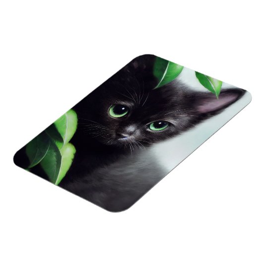 緑色の目をした可愛い黒い子猫 マグネット (左側)