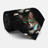 緑色の目をした灰色の猫 ネクタイ (ロール)