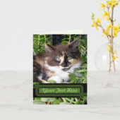 緑色の目をした猫のノートカード カード (黄色い花)