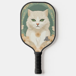 緑色の目をした猫のパーソナライズされた漬物パドル ピックルボールラケット