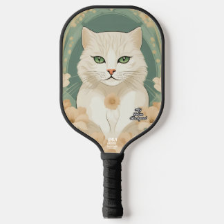緑色の目をした猫のパーソナライズされた漬物パドル ピックルボールラケット