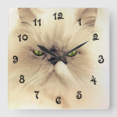 緑色の目をした白いペルシャ猫 スクエア壁時計 (正面)