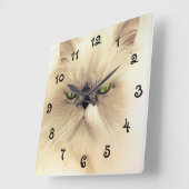 緑色の目をした白いペルシャ猫 スクエア壁時計 (傾斜)