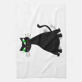 緑色の目をした黒い太った猫 キッチンタオル (縦)
