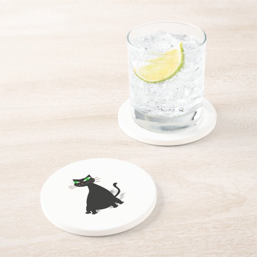 緑色の目をした黒い太った猫 コースター (側面)