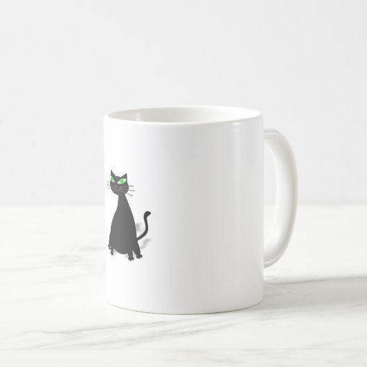 緑色の目をした黒い太った猫 コーヒーマグカップ (正面右)