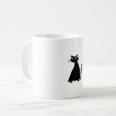 緑色の目をした黒い太った猫 コーヒーマグカップ (正面左)