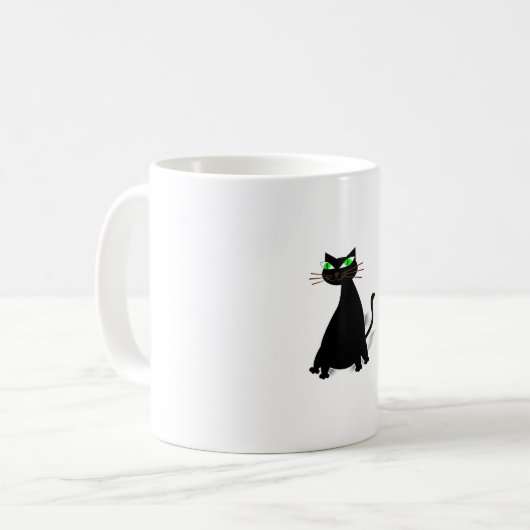 緑色の目をした黒い太った猫 コーヒーマグカップ (正面左)