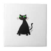 緑色の目をした黒い太った猫 タイル (正面)