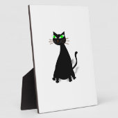 緑色の目をした黒い太った猫 フォトプラーク (側面)