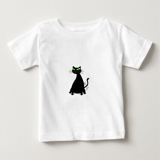 緑色の目をした黒い太った猫 ベビーTシャツ (正面)